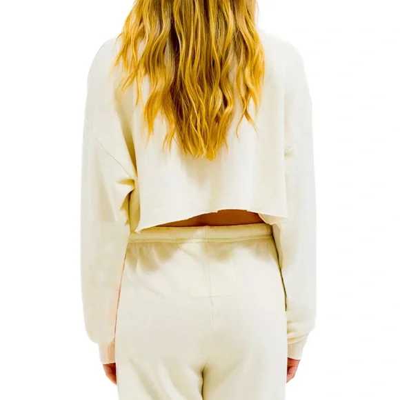 🏄‍♀️Aviator Nation LOGO CROPPED CREW SWEATSHIRT RELAXED -VINTAGE WHITE-Medium - Picture 3 of 11